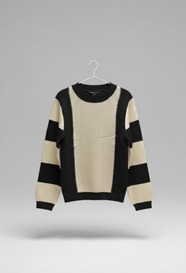 🖤 Striped Contrast Knit Sweater – Monochrome Mood ( Exclusive Edition)