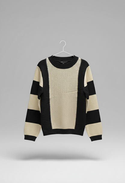 🖤 Striped Contrast Knit Sweater – Monochrome Mood ( Exclusive Edition)