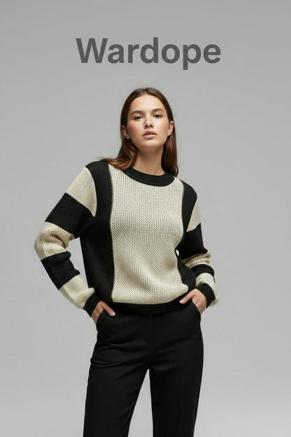 🖤 Striped Contrast Knit Sweater – Monochrome Mood ( Exclusive Edition)