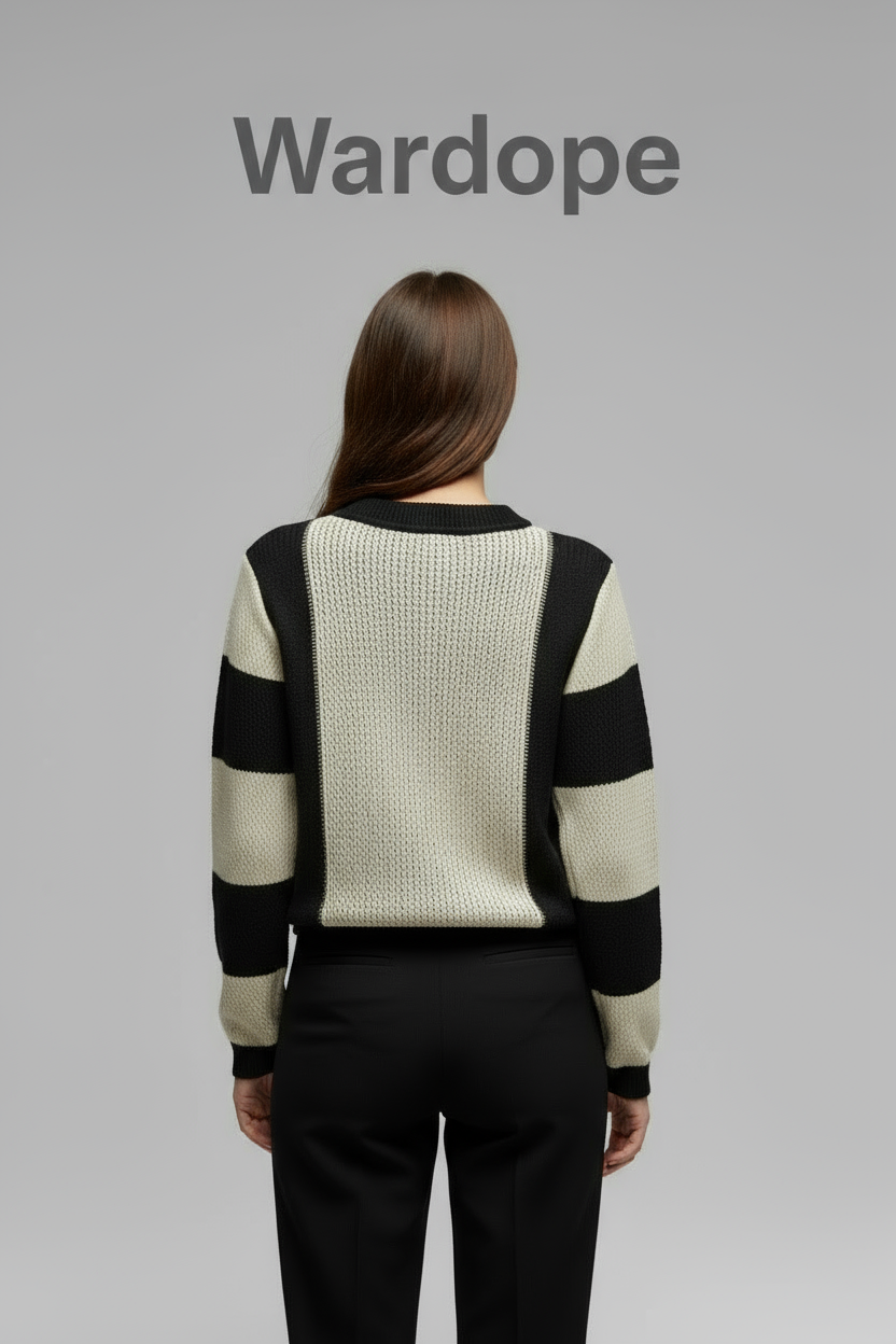 🖤 Striped Contrast Knit Sweater – Monochrome Mood ( Exclusive Edition)