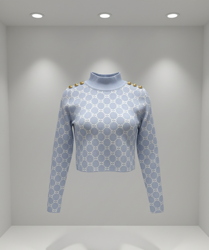 💙 Women Sky Blue High Neck Patterned Sweater ( Exclusive Edition)