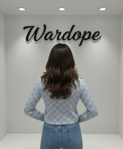 💙 Women Sky Blue High Neck Patterned Sweater ( Exclusive Edition)