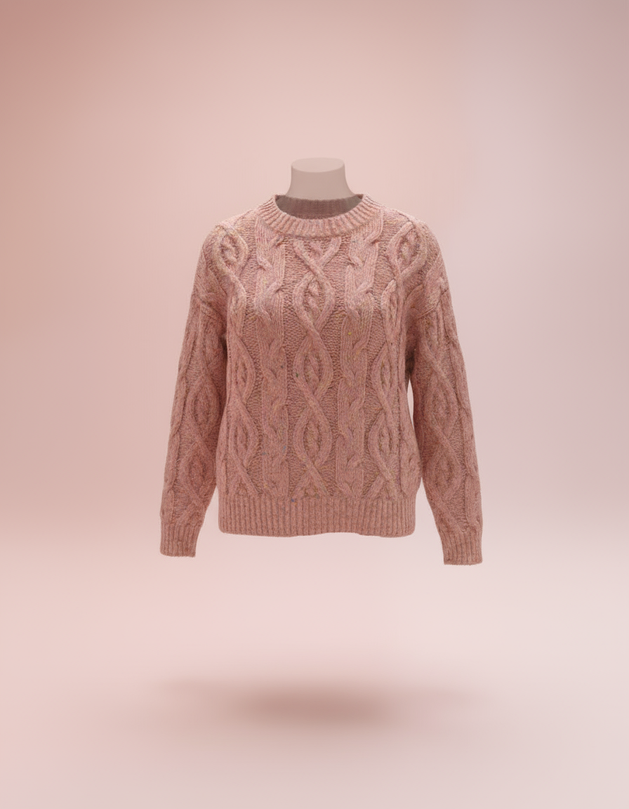 Cozy Cable Knit Woolen Sweater – Blush Pink