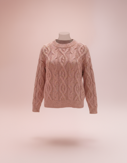 Cozy Cable Knit Woolen Sweater – Blush Pink