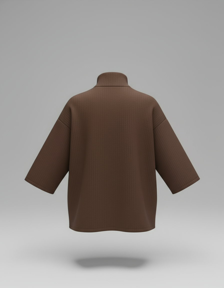 Oversized Half-Zip High Neck Top – Chocolate Brown (Exclusive)