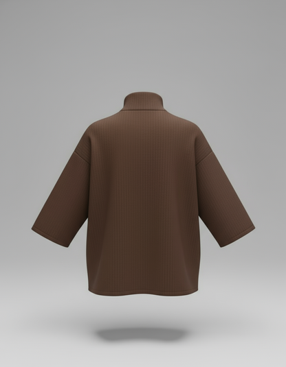 Oversized Half-Zip High Neck Top – Chocolate Brown (Exclusive)