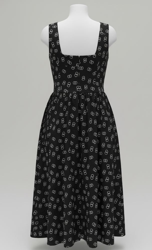 Women’s Black Sleeveless Midi Dress – Elegant Printed Fit & Flare