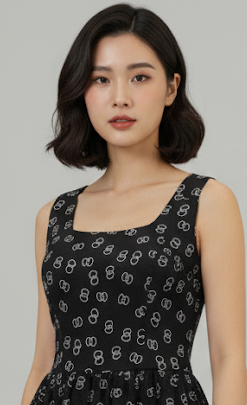 Women’s Black Sleeveless Midi Dress – Elegant Printed Fit & Flare