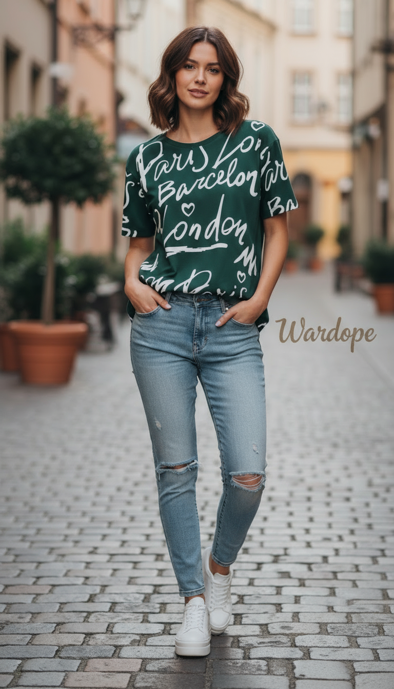 Green Patched T-Shirt for Girls – 100% Cotton