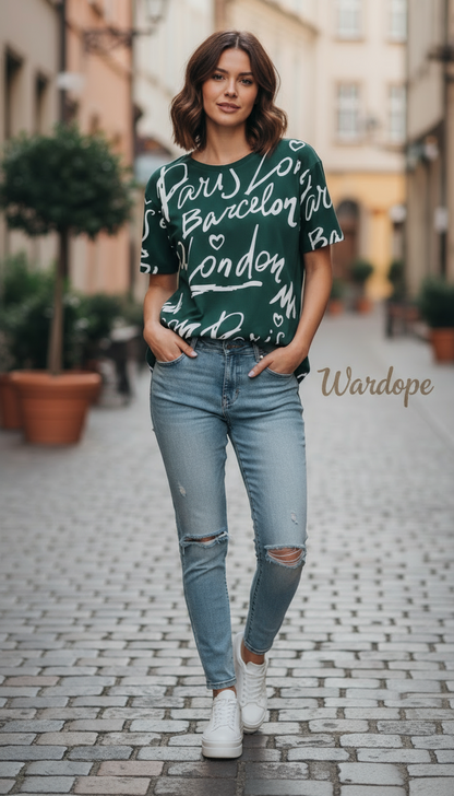 Green Patched T-Shirt for Girls – 100% Cotton