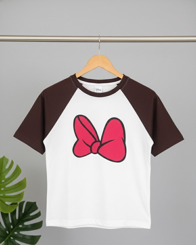 Women’s Cotton Crop T-Shirt – Brown & Off-White with Front Print