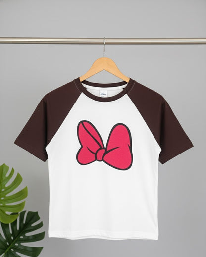 Women’s Cotton Crop T-Shirt – Brown & Off-White with Front Print