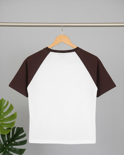 Women’s Cotton Crop T-Shirt – Brown & Off-White with Front Print