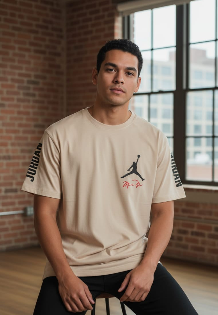 Men’s Beige “Jordan 23” Oversized Basketball Graphic T-Shirt