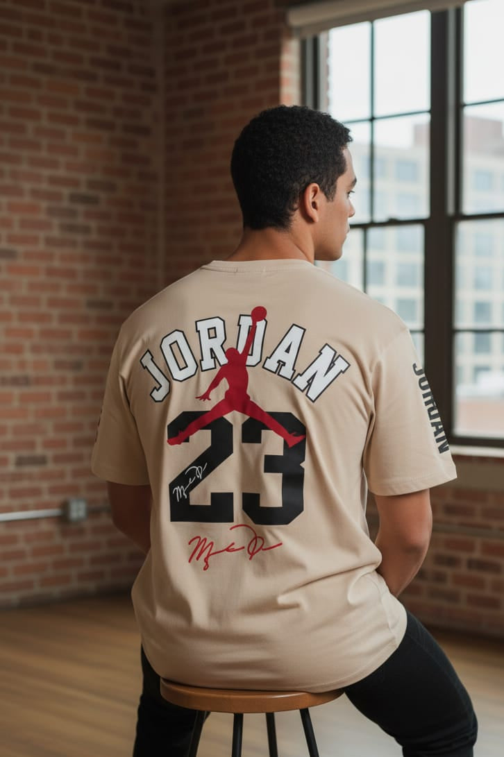 Men’s Beige “Jordan 23” Oversized Basketball Graphic T-Shirt
